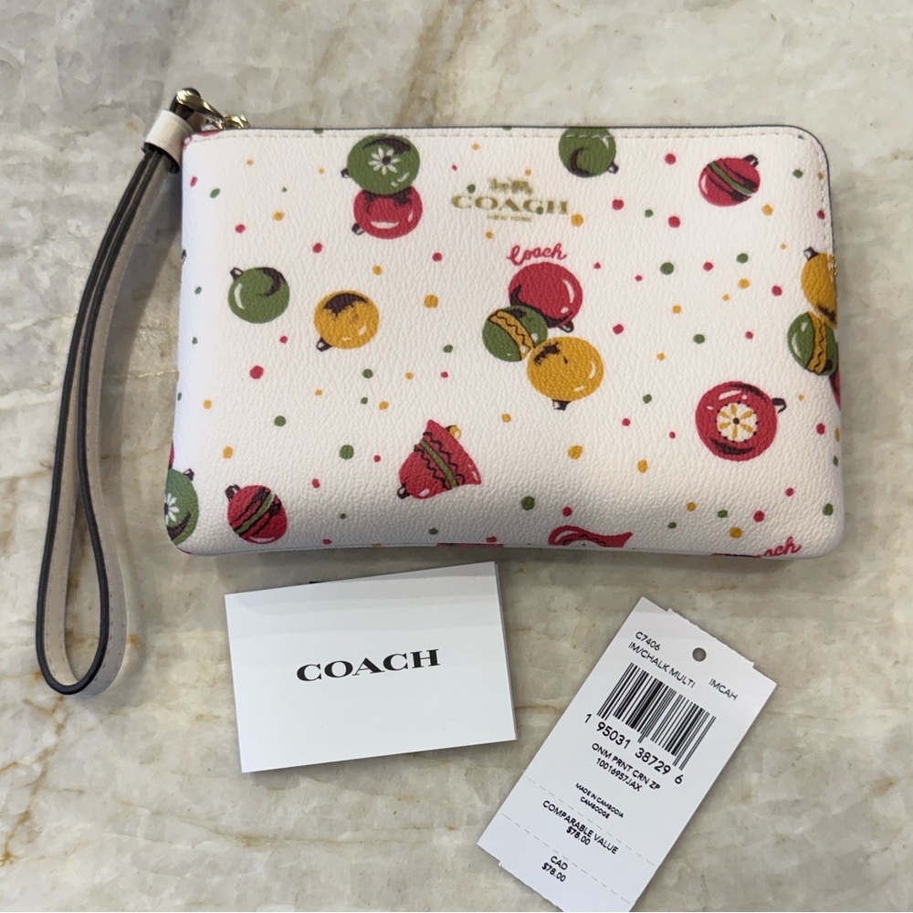Coach Multicolor Holiday Christmas Print Wristlet
